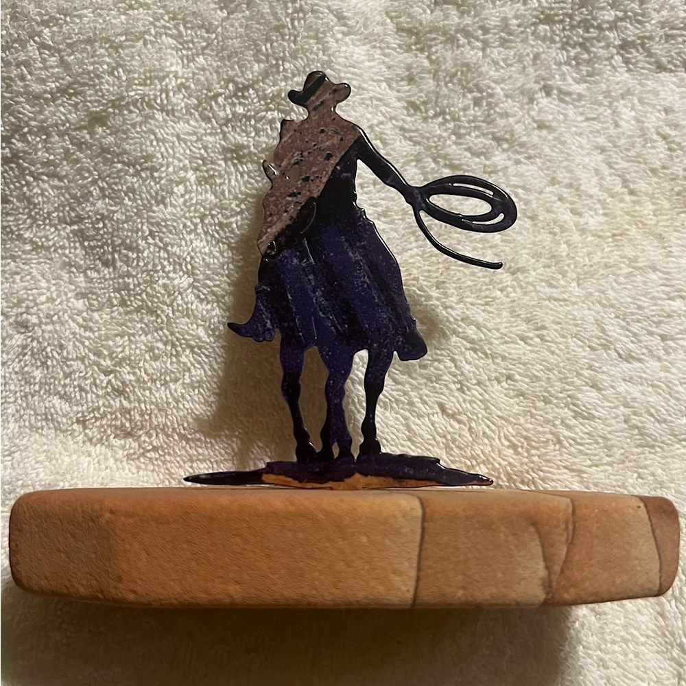 Cowboy Silhouette Display With Stone Base